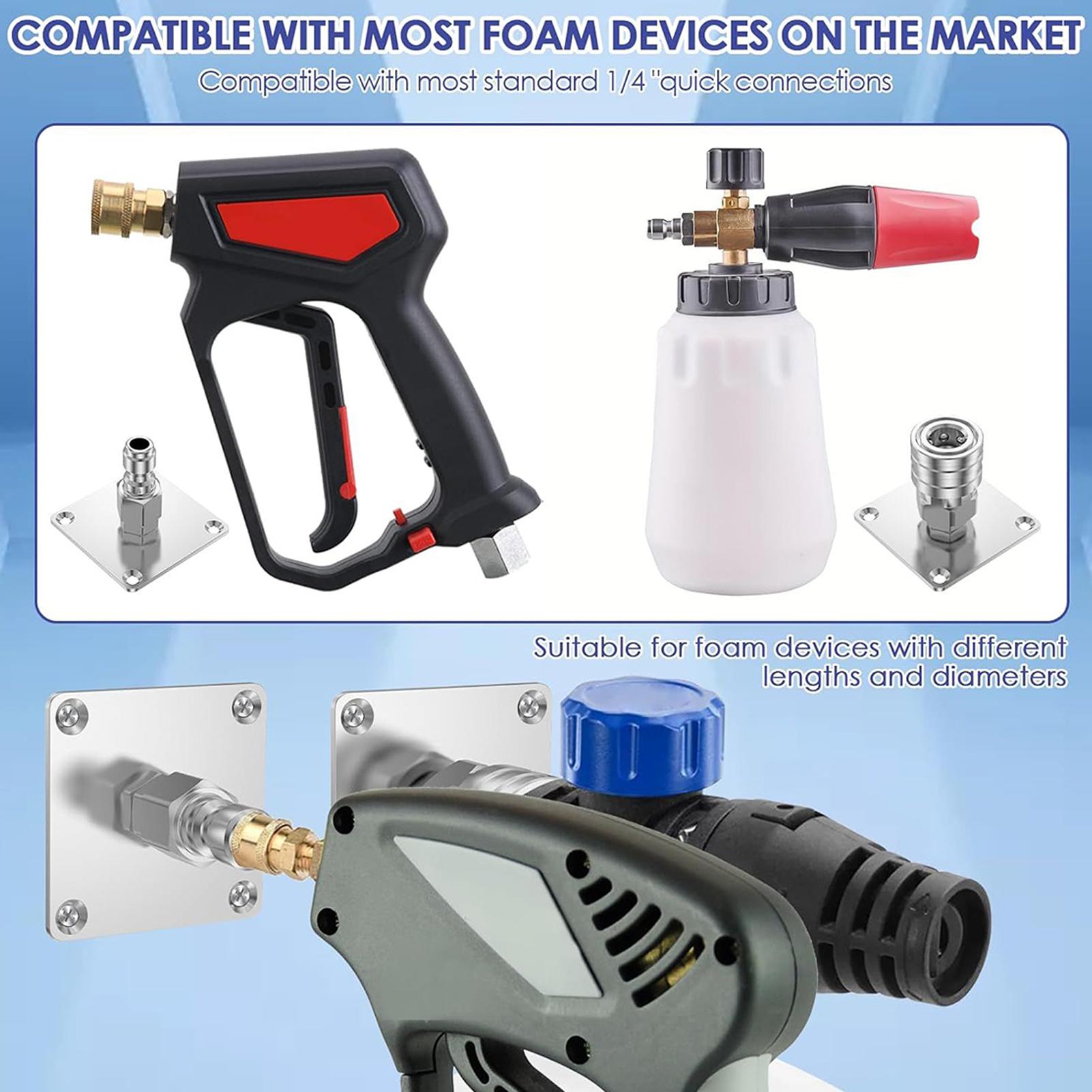 Foam Cannon Car Wash - ที่ยึดเครื่องฉีดน้ำแรงดันสูงแบบติดผนัง พร้อมที่เก็บอุปกรณ์และที่ยึดปืนฉีดโฟมแรงดันสูง สำหรับใช้ในบ้าน โรงรถ และสถานีล้างรถ