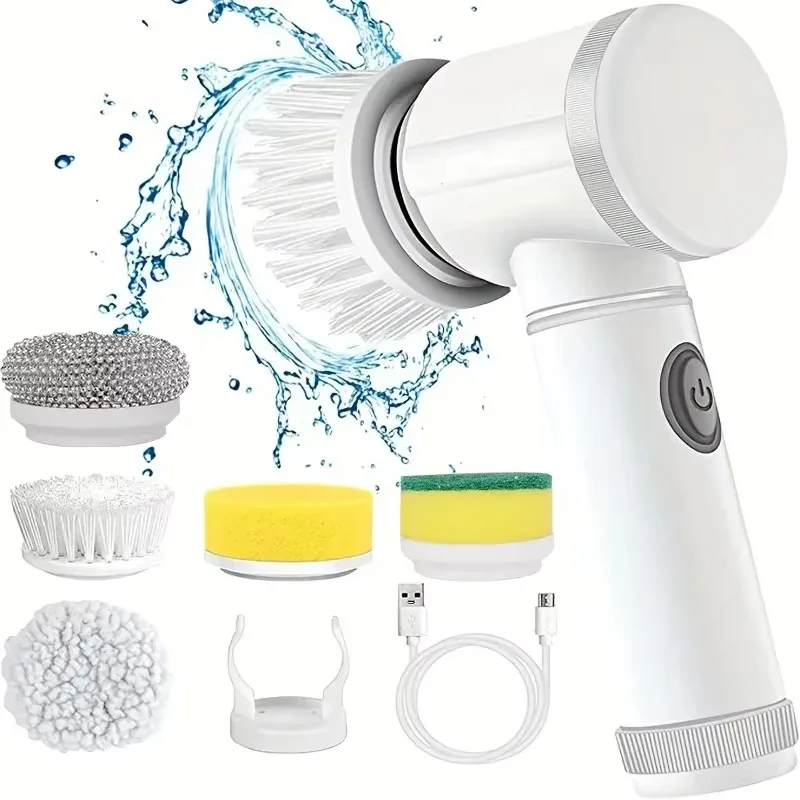 Car Cleaning Brush - เครื่องขัดพื้นไร้สายแบบหมุนไฟฟ้า ชาร์จซ้ำได้ หัวแปรง 5 in 1